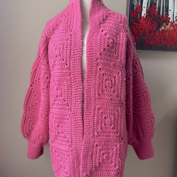 Vintage Sweaters - Vintage Crochet Granny Squares Cardigan